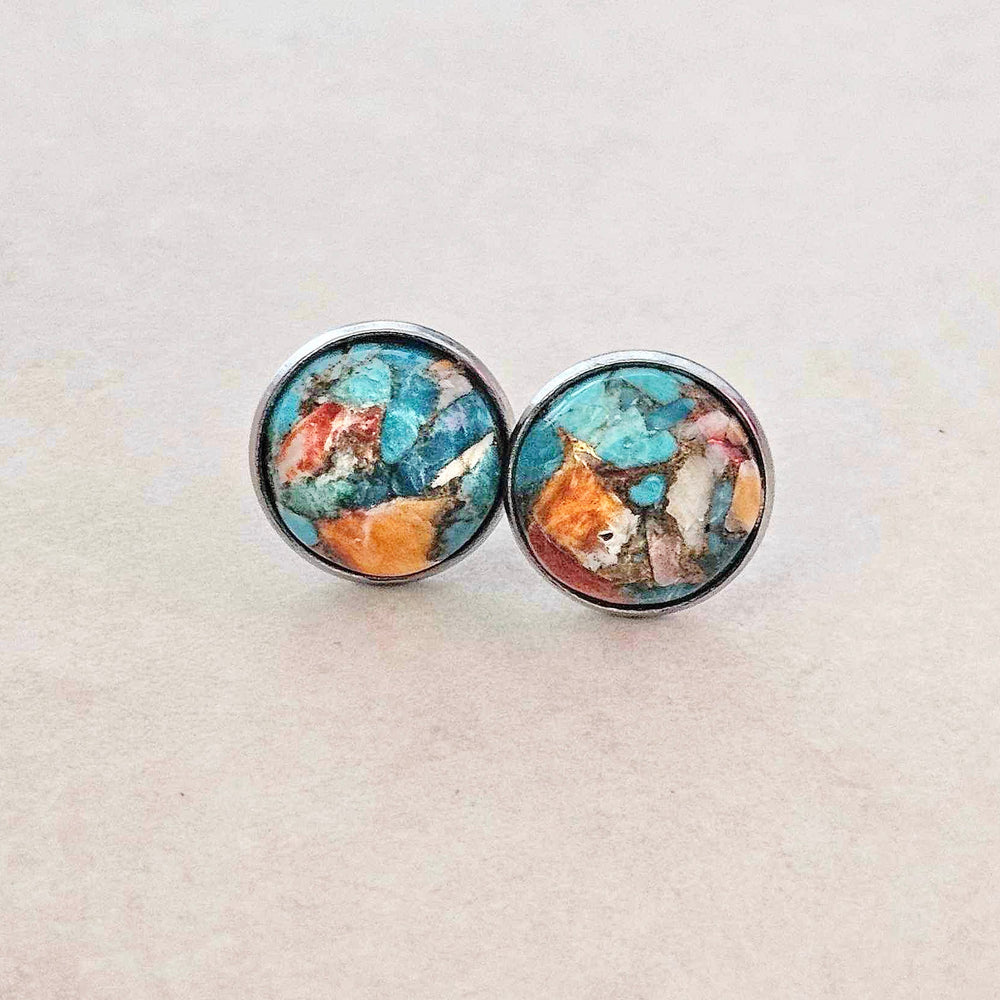 Natural Mohave Oyster Copper Turquoise Cabochon Earrings