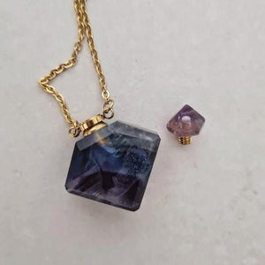 Rainbow Fluorite Perfume Crystal Bottle Necklace