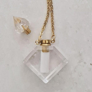 Clear Quartz Perfume Crystal Bottle Necklace